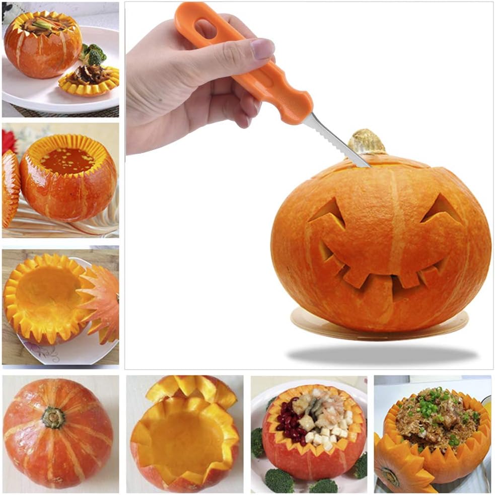 Halloween Pumpkin Carving Tools Kit, Halloween Jack-O-Lanterns 11 Piece Professional pumpkin cutting supplies tools Kit stainless steel lengthening and thickening with Handbag