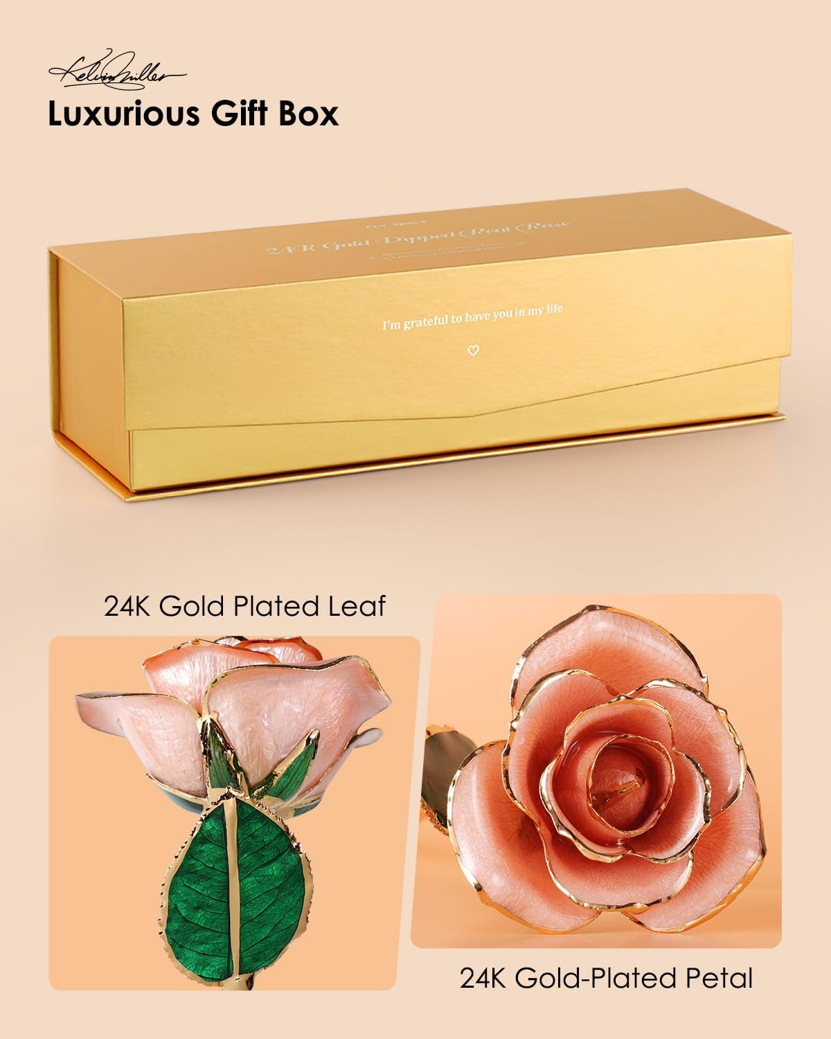 24K Gold Dipped Real Rose – Handpicked Real Rose Preserved in 24K Gold – Sweet, One-of-a-Kind Romantic Gift for Her – Ideal for Birthday, Anniversary, Mother’s Day, Valentine’s Day (Pink)