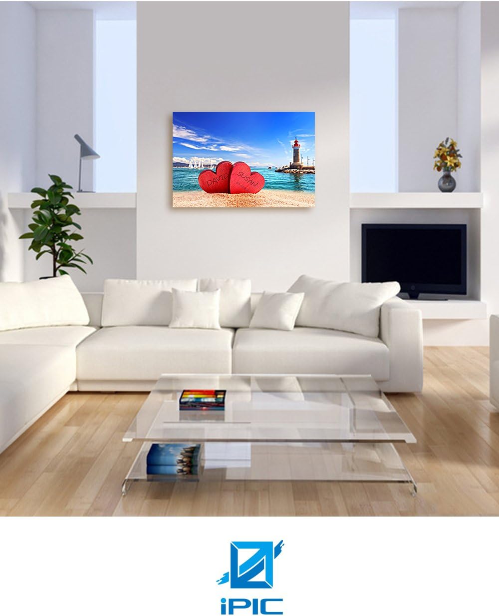 IPIC - Beach Lovers, Personalized Artwork with Names and Date on, Customized Gift for Anniversary,Wedding,Birthday and Holidays. 24x16