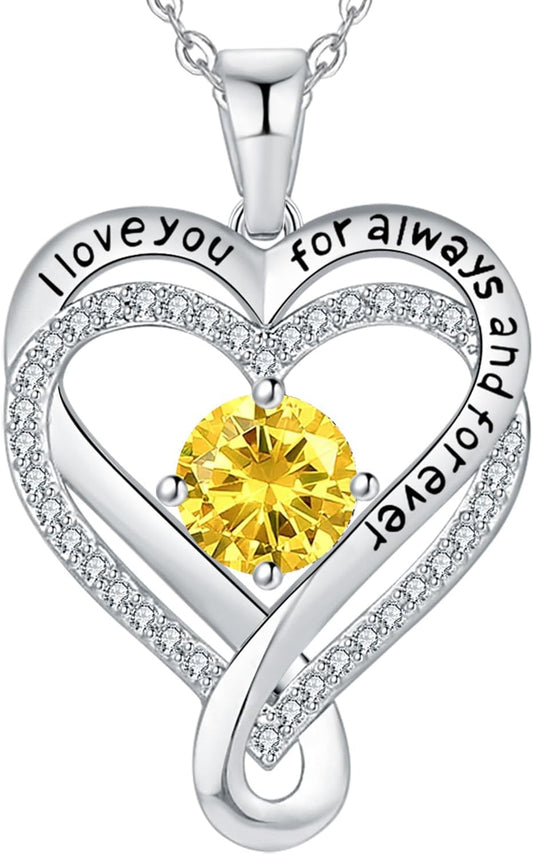 Jewelry for Women Wife Infinity Heart Birthstone I Love You Necklace S925 Anniversary Women Necklaces for Her Wife Birthday Gift Ideas, Birthday Present for Girlfriend Mom Daughter Sterling Silver