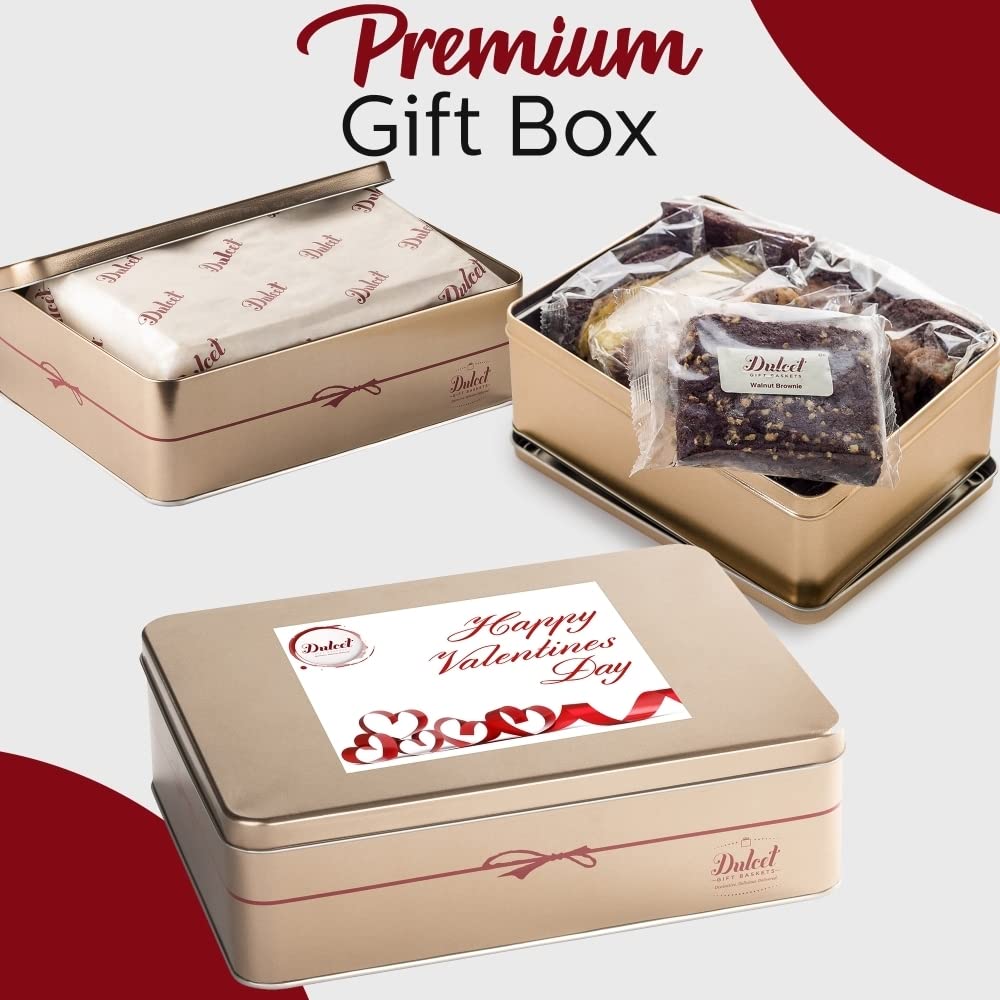 Valentine’s Day Cookie & Brownie Tin - Delicious, Fresh Baked Snacks - Gourmet Chocolate Fudge Brownie - Ideal Gift for Women, Grandmother, Sister, Daughter, Friends