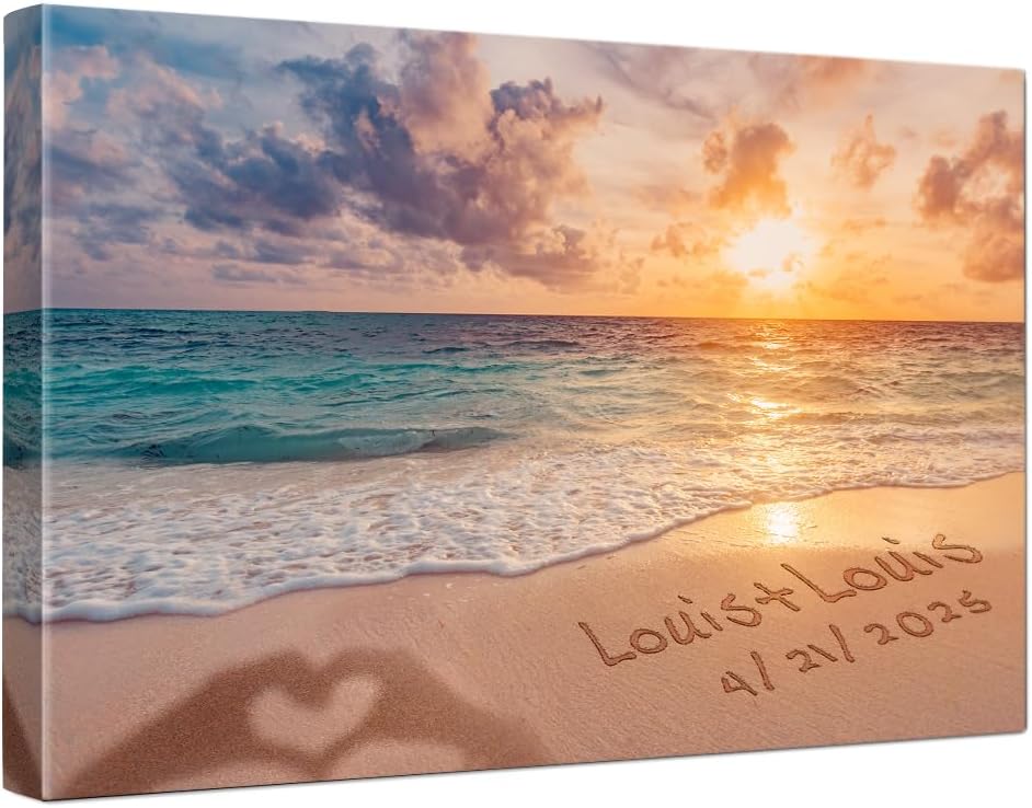 IPIC - "Forever Together Personalized Canvas Wall Art, Custom Beach Scene with Name and Date in Sand, A Personalized Gift for Couple, Wedding, or Anniversary, Coastal Home Decor, Ready to Hang