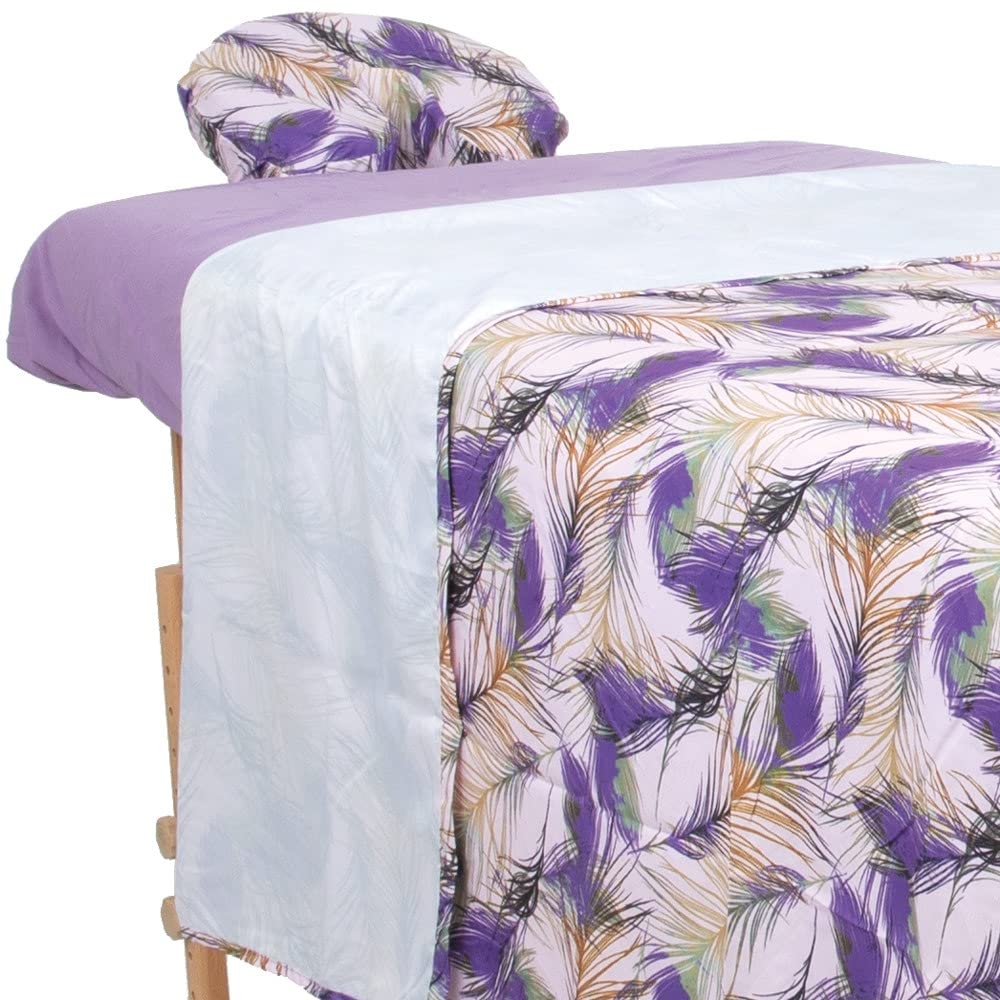 ForPro Professional Collection Designer Microfiber 3-Piece Massage Sheet Set, Purple Whisp with Lavender, Ultra-Light, Stain, and Wrinkle-Resistant Includes Flat and Fitted Sheet and Face Rest Cover