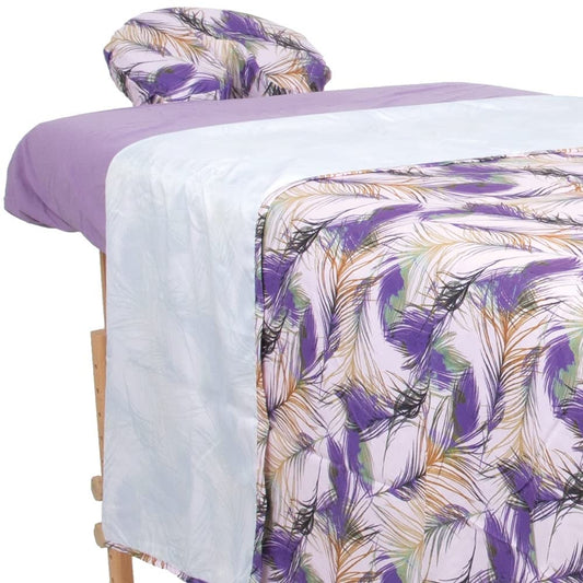 ForPro Professional Collection Designer Microfiber 3-Piece Massage Sheet Set, Purple Whisp with Lavender, Ultra-Light, Stain, and Wrinkle-Resistant Includes Flat and Fitted Sheet and Face Rest Cover