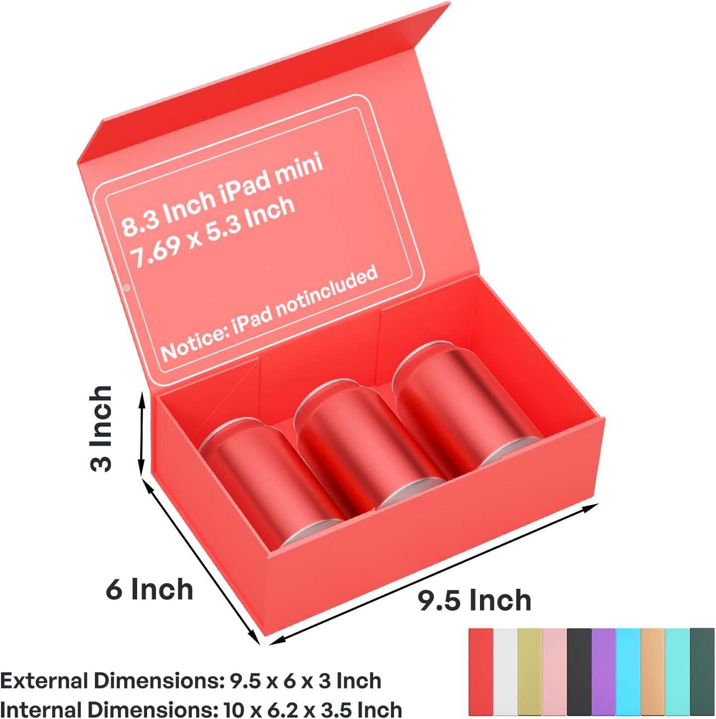 Red Gift Box, 9.5x6x3'' Gift box for Presents with Lids Magnetic Closure Rectangle Collapsible for Bridesmaid Proposal Box, Wedding, Christmas, Halloween, Birthday Gift Packging