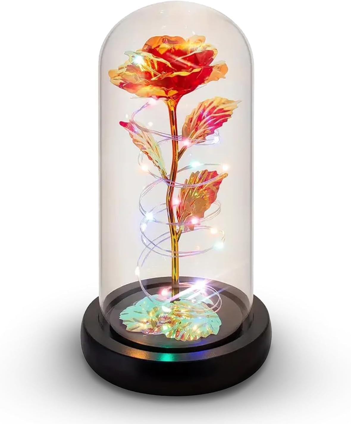 Galaxy Rose - Eternal Glass Rose with LED Lights & Timer - Coolest Gifts for Girlfriend Mom Wife Daughter Women - Beauty and The Beast for Christmas Wedding Anniversary Birthday - Red