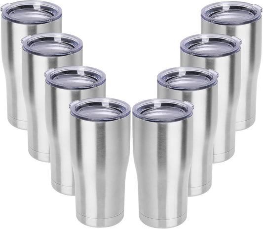 DOMICARE 20oz Tumbler with Lid Stainless Steel Tumblers Bulk, Double Wall Vacuum Insulated Coffee Travel Mug, 8 Pack Stainless Steel