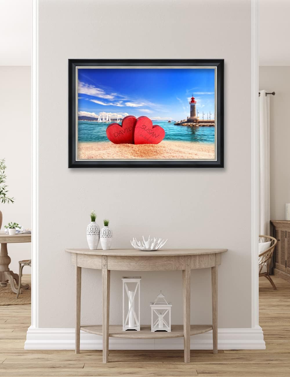IPIC - Beach Lovers, Personalized Ideal Gift Custom Framed Wall Art with Names and Date, Giclee Prints with Solid Wood Frame, Unique and Memorable Present. Wall Art for Home Decor.