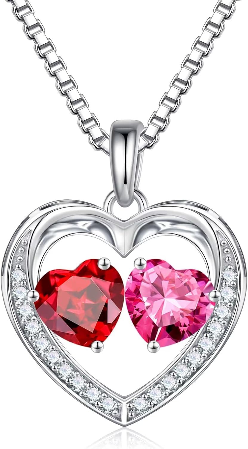 Iefil Birthstone Jewelry for Women - 925 Sterling Silver Birthstone Necklace, Anniversary Birthday Gifts for Women, Jewelry Gifts for Her Wife Mom Daughter