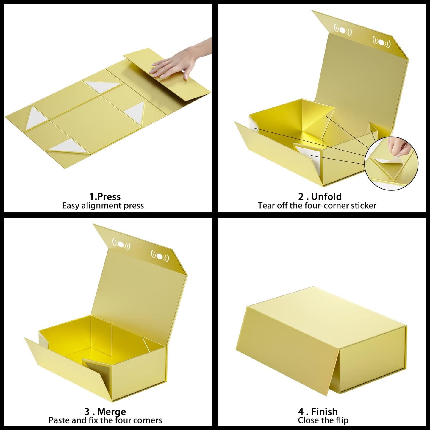 Gold Gift Box, 9.5x6x3'' Gift boxes for Presents with Lids Magnetic Closure Rectangle Collapsible for Bridesmaid Proposal Box, Wedding, Christmas, Halloween, Birthday Gift Packging