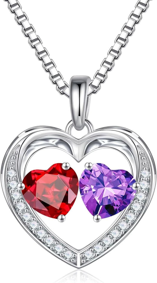 Iefil Birthstone Jewelry for Women - 925 Sterling Silver Birthstone Necklace, Anniversary Birthday Gifts for Women, Jewelry Gifts for Her Wife Mom Daughter