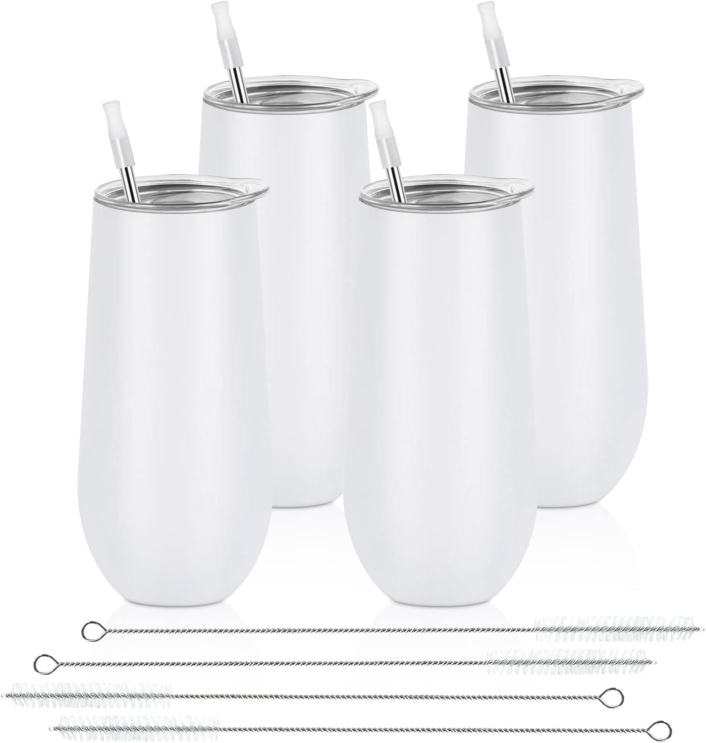 Lifecapido 4 Pack Stemless Champagne Tumblers, 12oz Insulated Champagne Flutes with Lid, Insulated Champagne Glass, Champagne Flute Tumbler, Great Gift for Birthday Party Wedding Christmas (White)