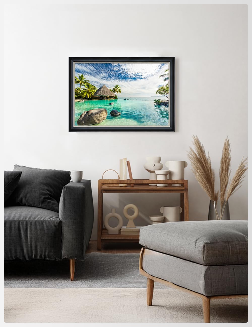 IPIC - "Tropical Memories Personalized Framed Wall Art, Custom Beach Canvas Print with Solid Wood Frame, A Personalized Gift with Name and Date for Couple, Wedding, or Anniversary