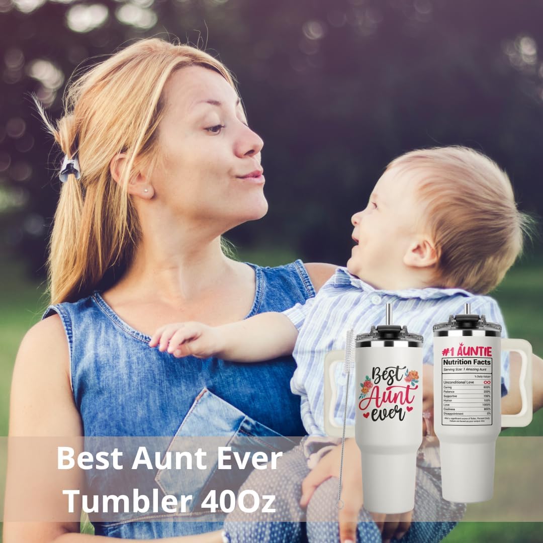 Vivulla68 Best Aunt Ever Tumbler 40Oz With Handle, Aunty Gifts from Niece Nephew, Best Auntie Ever Present, Aunty Cup, Funny Drinking Cups Ideas For Her, Gift for Auntie