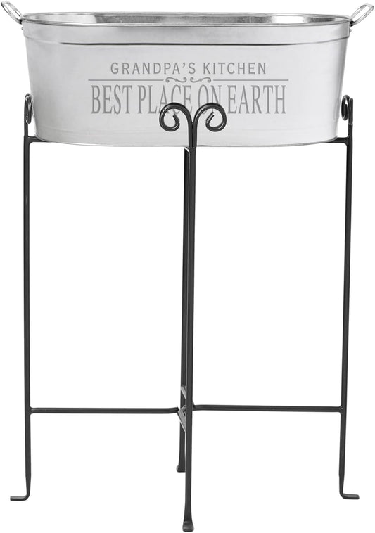 Let's Make Memories Personalized Serve Up Good Times Beverage Tub - Galvanized Drink Tub - w/Stand