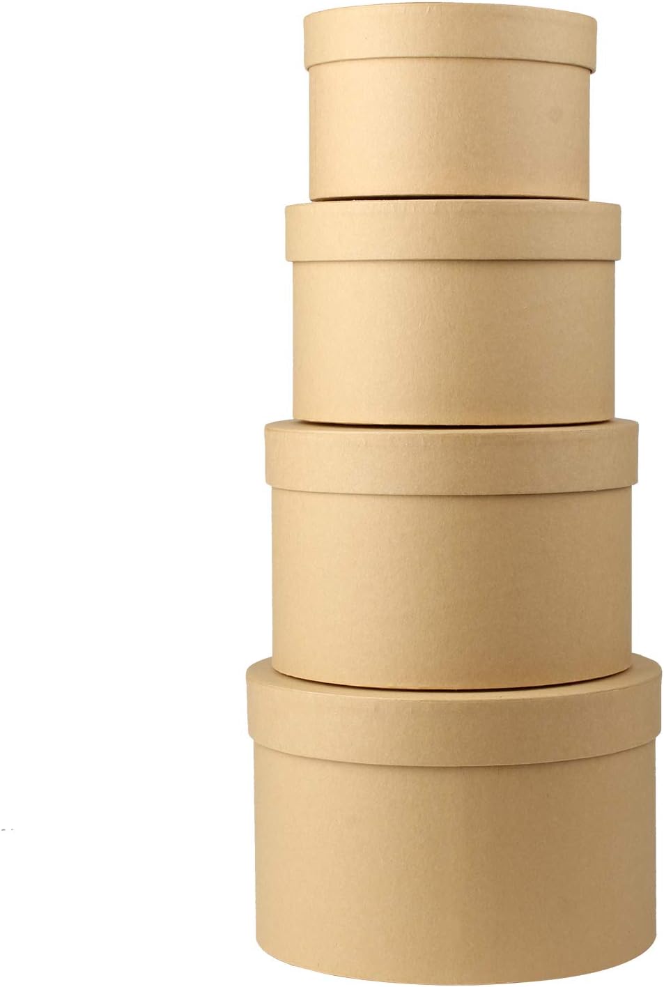 Round Gift Boxes with Lids Set of 4 Brown Gift Box Assorted Sizes Nesting Gift Boxes for Presents Birthday Bridesmaid Wedding Valentines Christmas Party Favor Boxes