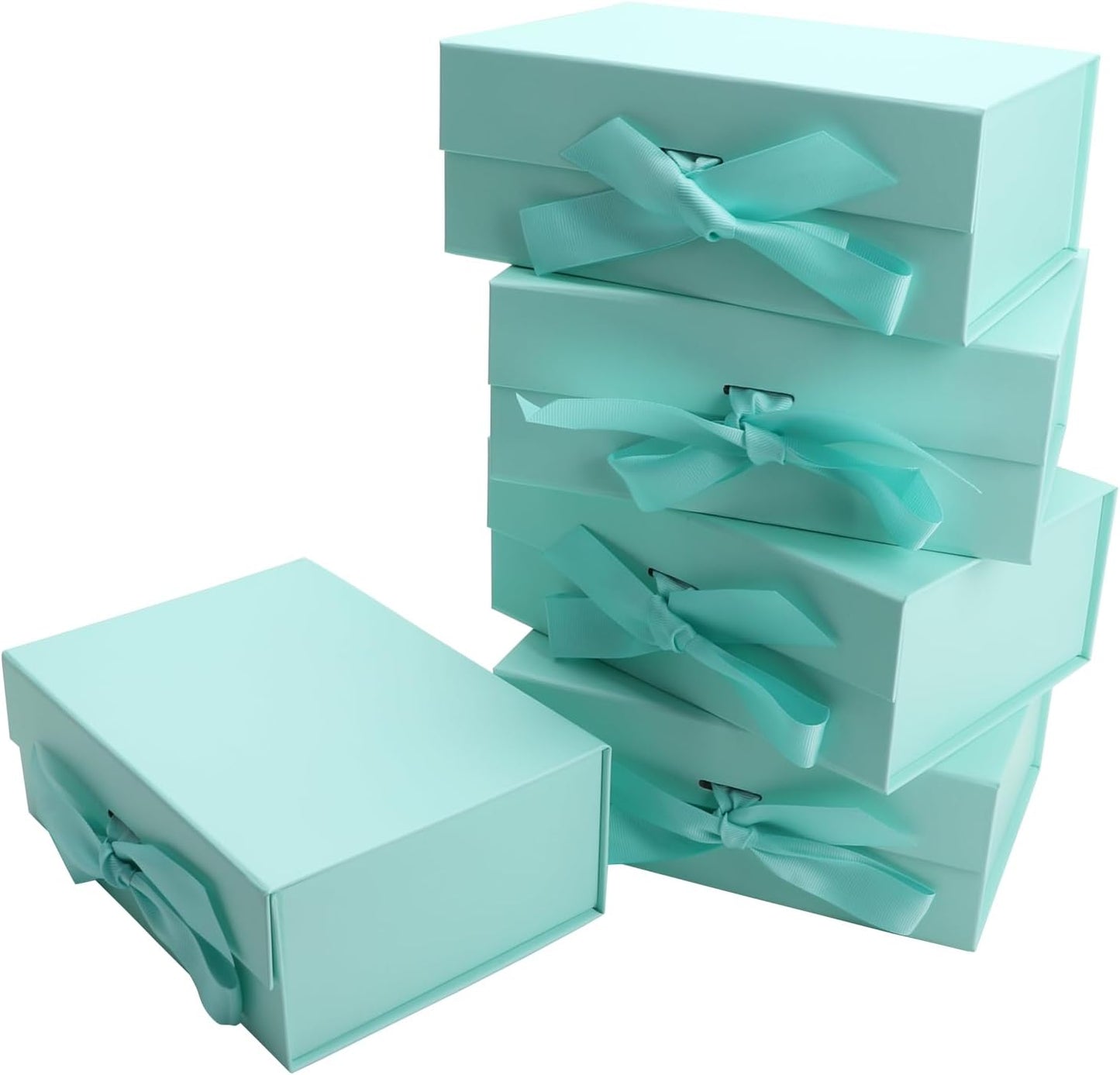 Green Gift Boxes 8.7x6.5x3.5 Inches with Ribbon Foldable Gift Boxes Set of 5 Glossy Finish Magnetic for Luxury Presentations and Groomsmen Proposal