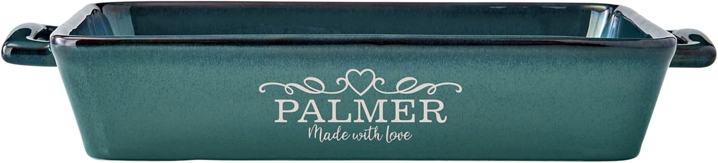 Let's Make Memories Personalized Made With Love Stoneware Lasagna Dish - Cookware - For Her - Teal