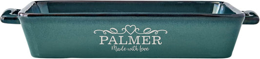 Let's Make Memories Personalized Made With Love Stoneware Lasagna Dish - Cookware - For Her - Teal