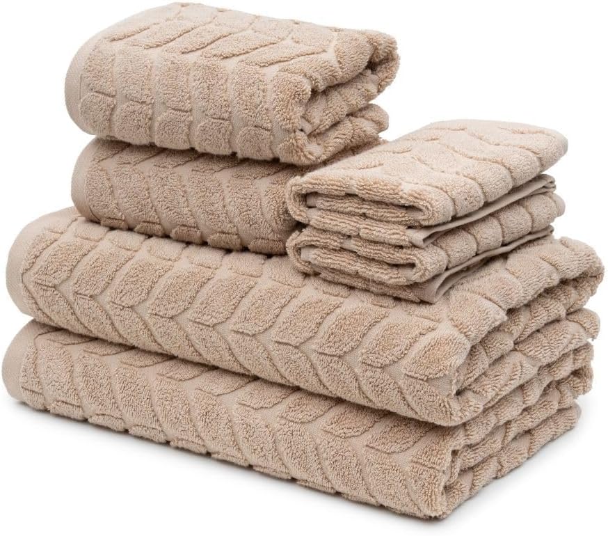 BAGNO MILANO Turkish Bath Towels, Soft Plush Jacquard Luxury Bath Towels, Quick Dry Towel Set (Latte, 6 pcs Towel Set)