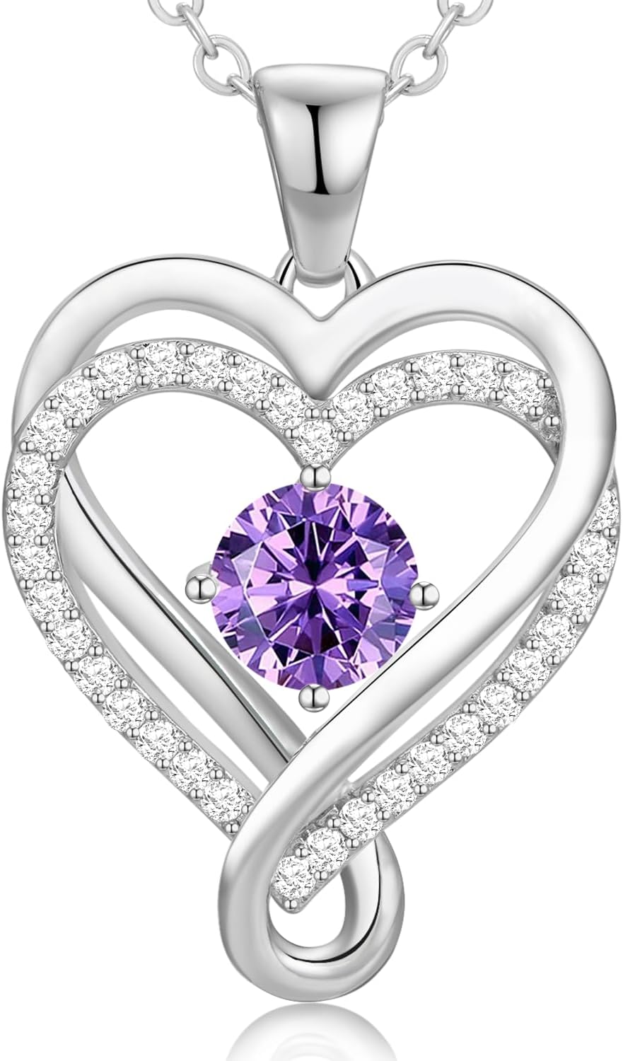 Infinity Heart Birthstone Necklace for Women Wife 18K Rose Gold Plated,Anniversary for Women Wife Her Birthday Gift for Girlfriend Mom Daughters, I Love You Women's Jewelry