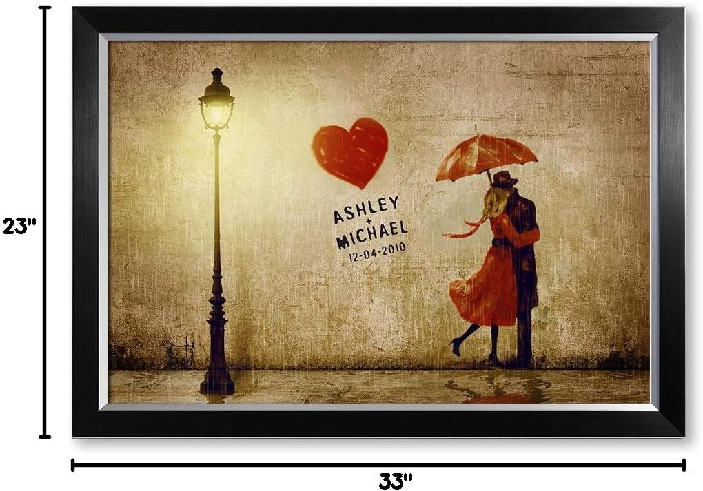 IPIC - Our First Kiss Personalized Framed Artwork for Romantic Anniversary and Wedding gifts; Picture size: 30x20, Framed Size: 33x23