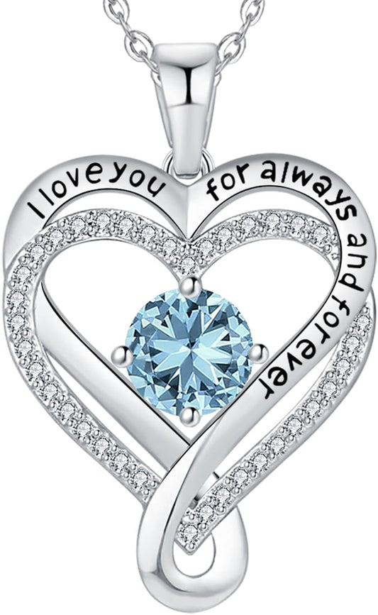 Jewelry for Women Wife Infinity Heart Birthstone I Love You Necklace S925 Anniversary Women Necklaces for Her Wife Birthday Gift Ideas, Birthday Present for Girlfriend Mom Daughter Sterling Silver
