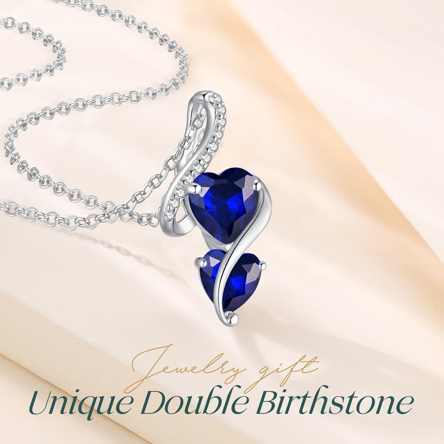 LOUISA SECRET Unique Double Heart Necklace Gifts for Wife Women, 925 Sterling Silver Tiny Birthstone Pendant Jewelry Gift for Her Girlfriend Mom Valentine's Day Anniversary Mother's Day Birthdays & Christmas