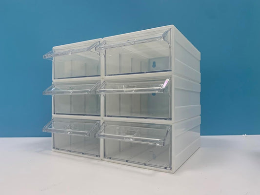 6 Pcs Drawer Stacking Storage Cabinet, White Plastic Drawers Storage Closet & 18 Pcs Clear Dividers Organizer Rack & 12 Pcs Tag Card for Home Office School