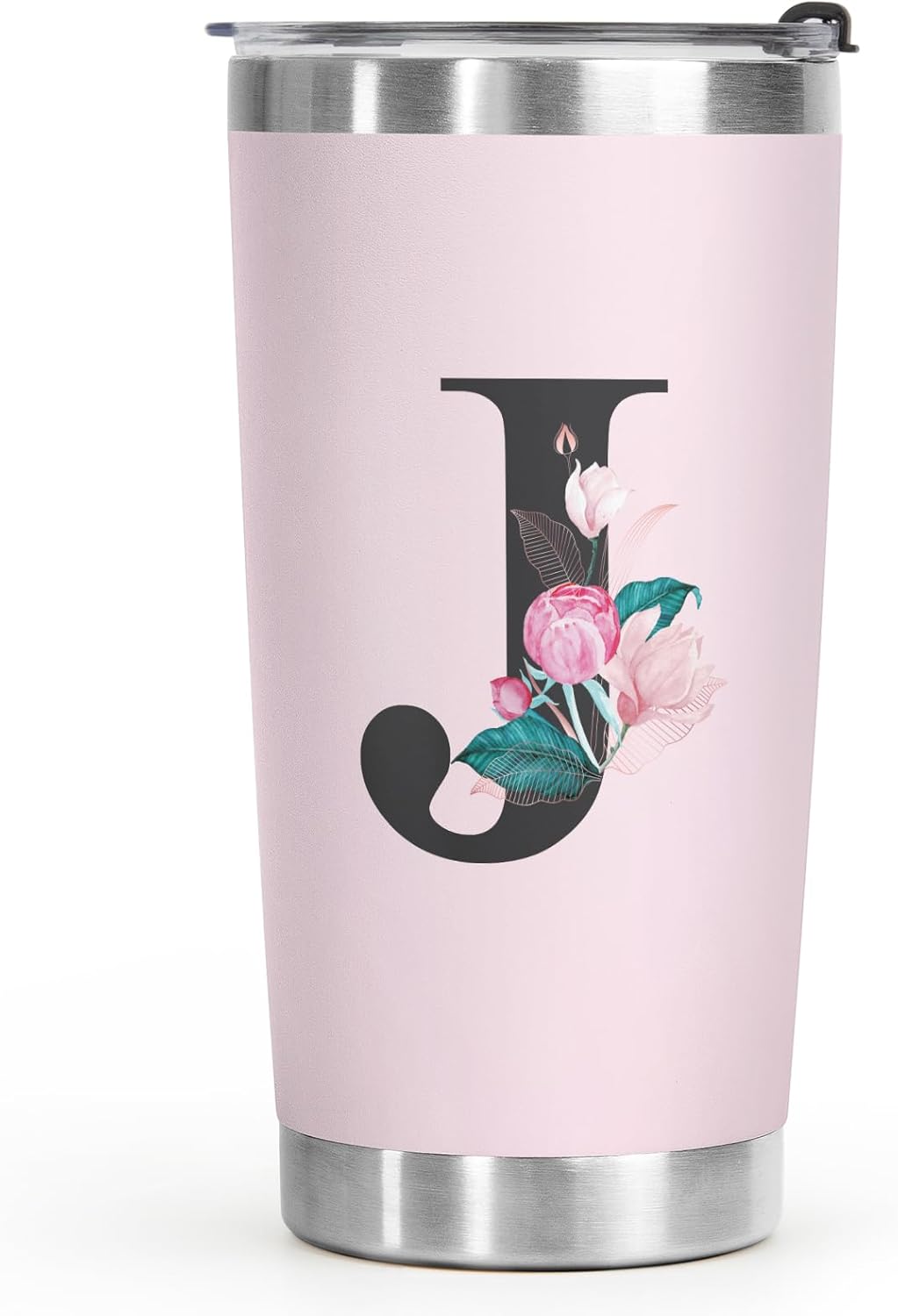 Shqiueos Initial Monogrammed Gifts for Women, 20 Oz Insulated Tumbler With Lid, Stainless Steel Vacuum Pink Cup, Personalized Christmas, Wedding, Birthday Gifts for Her Friends Mom Sister