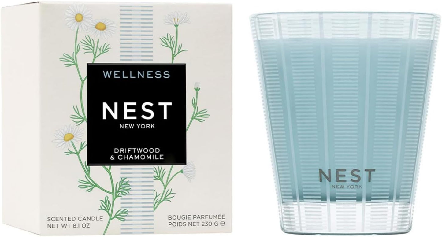 NEST New York Scented Classic Candle, Driftwood & Chamomile - 8.1 oz - Up to 60-Hour Burn Time - Reusable Glass Vessel