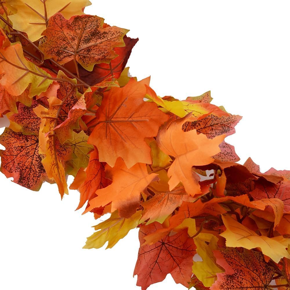 3pack Fall Garland Maple Leaf Garland 5.9Ft/Piece Fall Maple Leaves Garlands Thanksgiving Indoor Home Decor (3 Pcs)