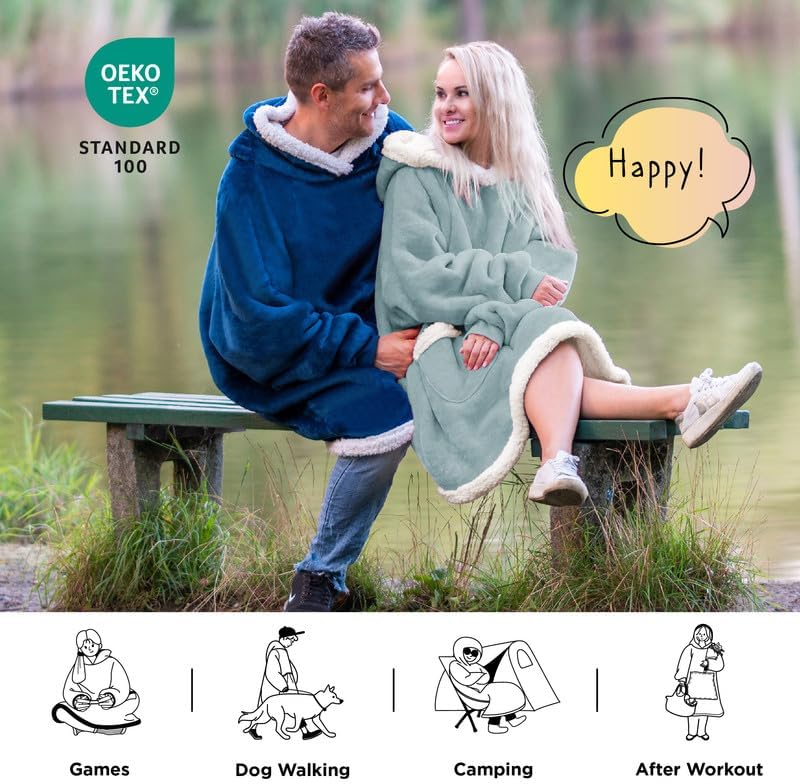 Bedsure Blanket Hoodie, Wearable Blanket for Adults & Kids as Gifts for Women Men, Birthday Gifts for Women Mom Girl Sherpa Oversized Hoodie, Light Green, Small