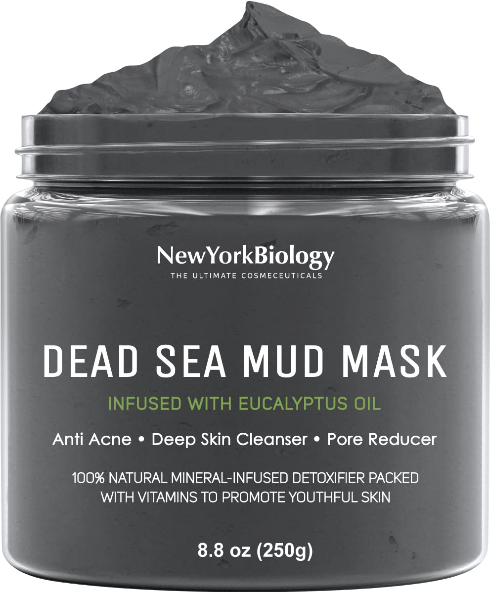 New York Biology Dead Sea Mud Mask for Face and Body Infused with Eucalyptus - Spa Quality Pore Reducer for Acne, Blackheads and Oily Skin - Tightens Skin for A Healthier Complexion - 8.8 oz