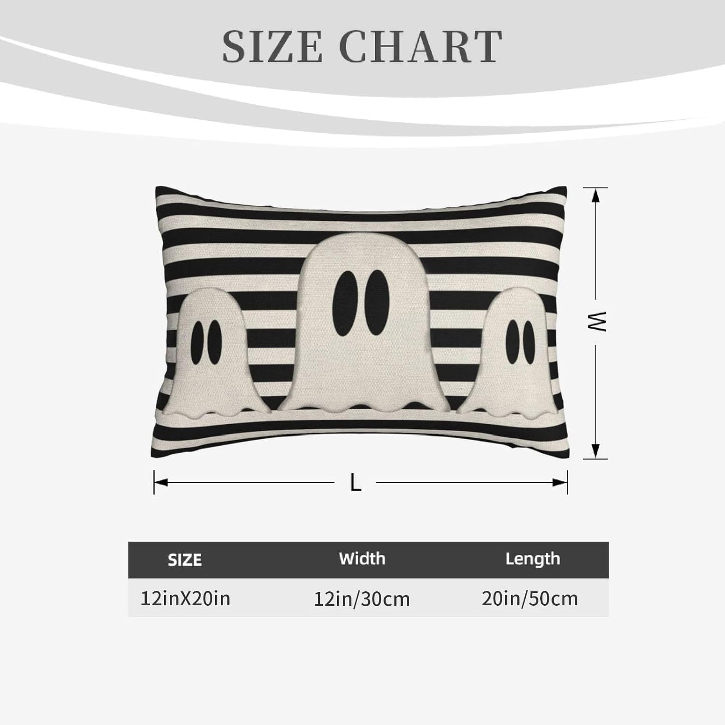 Halloween Pillow Covers 12x20 Set of 2 Black Stripe Cute Ghost Throw Pillcase Decorative Cushion Case for Couch Sofa Outdoor Decor