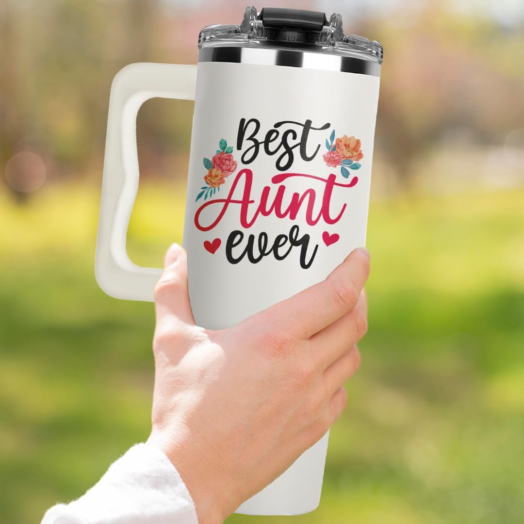 Vivulla68 Best Aunt Ever Tumbler 40Oz With Handle, Aunty Gifts from Niece Nephew, Best Auntie Ever Present, Aunty Cup, Funny Drinking Cups Ideas For Her, Gift for Auntie