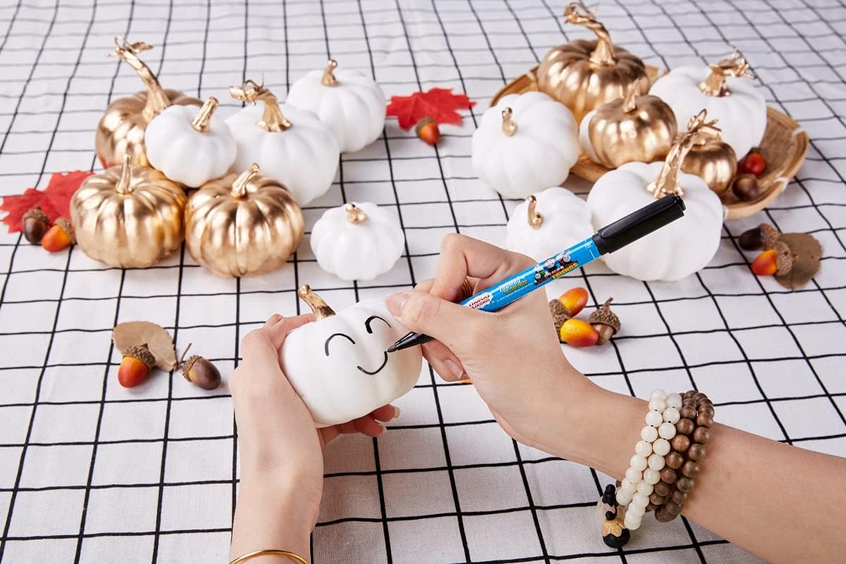 Artmag 16 Pcs Assorted Fall Artificial Pumpkins Harvest White Faux Pumpkins and Gold Plating Pumpkins for Halloween Fall Thanksgiving Decorating Displaying