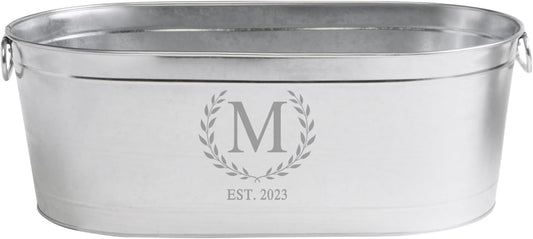 Let's Make Memories Personalized Beverage Tub - Monogram Wreath - Galvanized Drink Tub w/o Stand