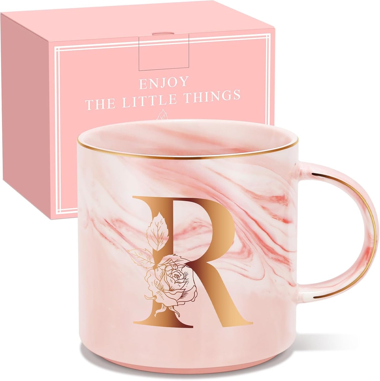 Personalized Gifts for Women Coffee Mug, Initial Customized Gift Monogrammed A-Z Coffee Mug 12 OZ, Christmas Anniversary Birthday Gifts for Women Mom Grandma Friend Sister Wife(R)