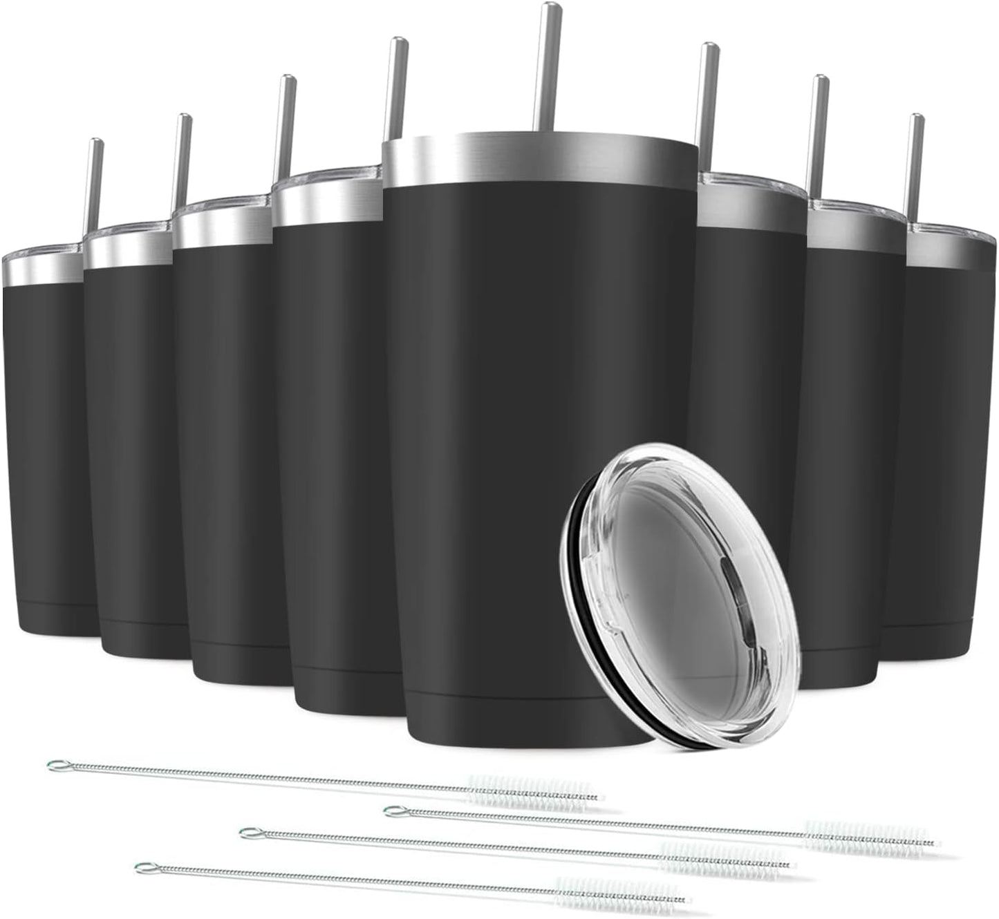 20oz Tumbler Vacuum Insulated Travel Mug with Lids, Stainless Steel Double Wall Bulk Cup for Home, Office, Outdoor Suitable for Vehicle Cup Holders(Set of 8, Black)