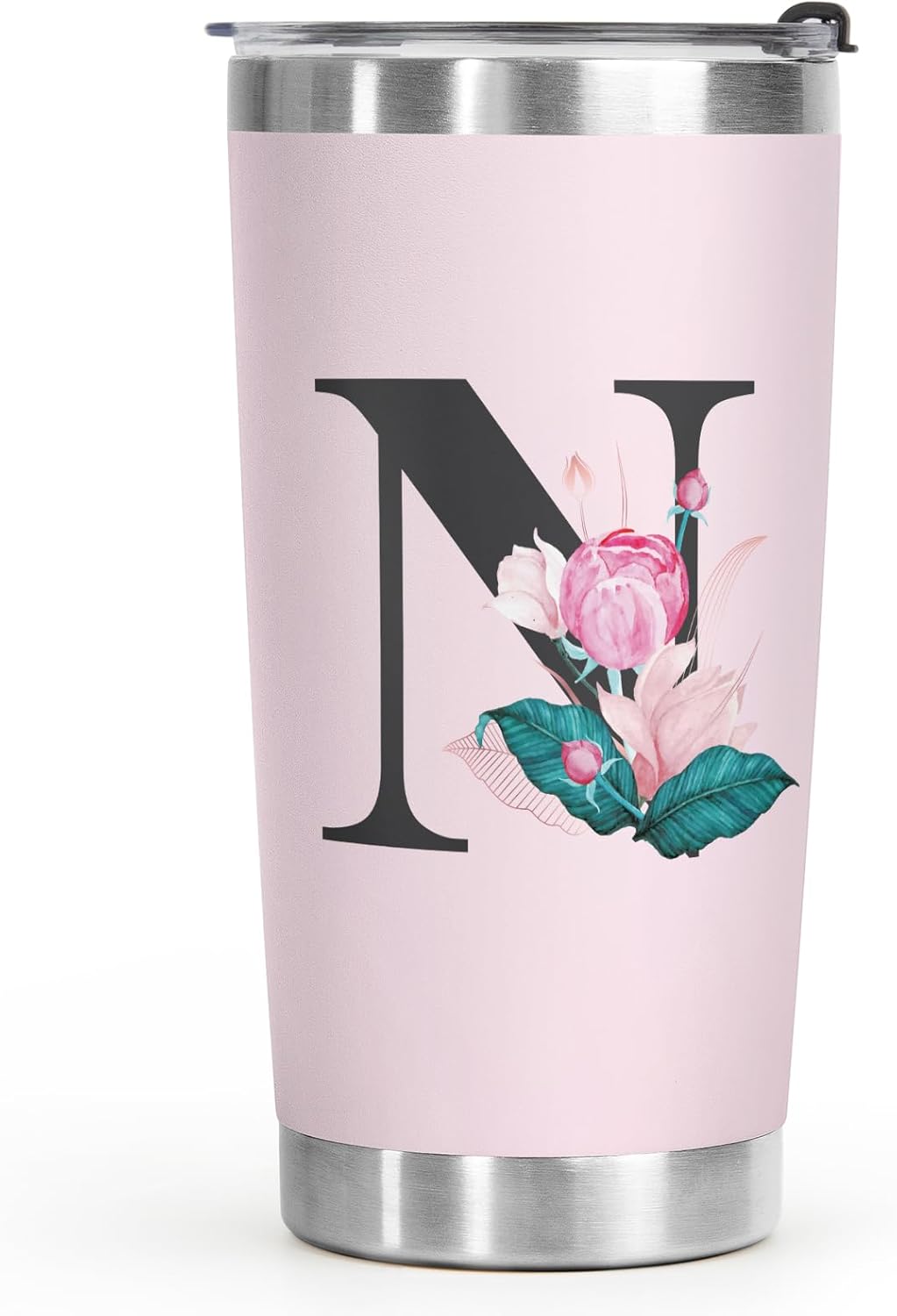 Shqiueos Initial Monogrammed Gifts for Women, 20 Oz Insulated Tumbler With Lid, Stainless Steel Vacuum Pink Cup, Personalized Christmas, Wedding, Birthday Gifts for Her Friends Mom Sister