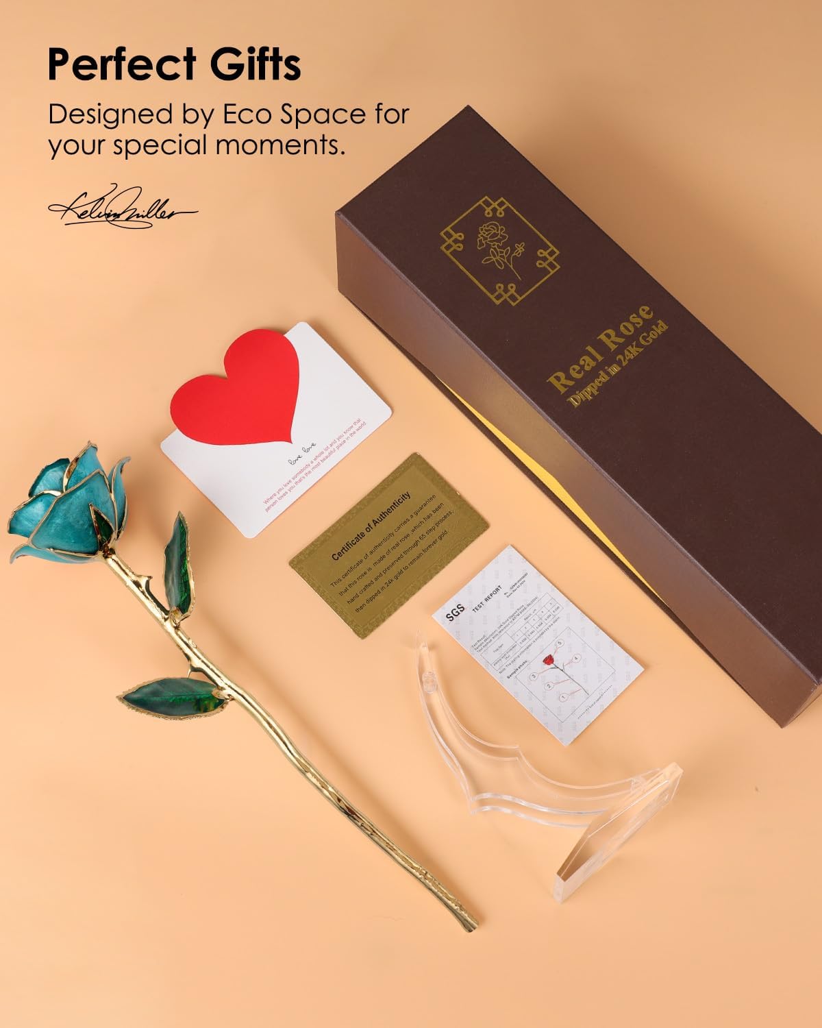 Eco Space 24K Gold Dipped Real Rose – Handcrafted, One of a Kind Gift – Timeless Romantic Present for Birthday, Valentine’s, Mother’s Day, Anniversary (Turquoise Blue)