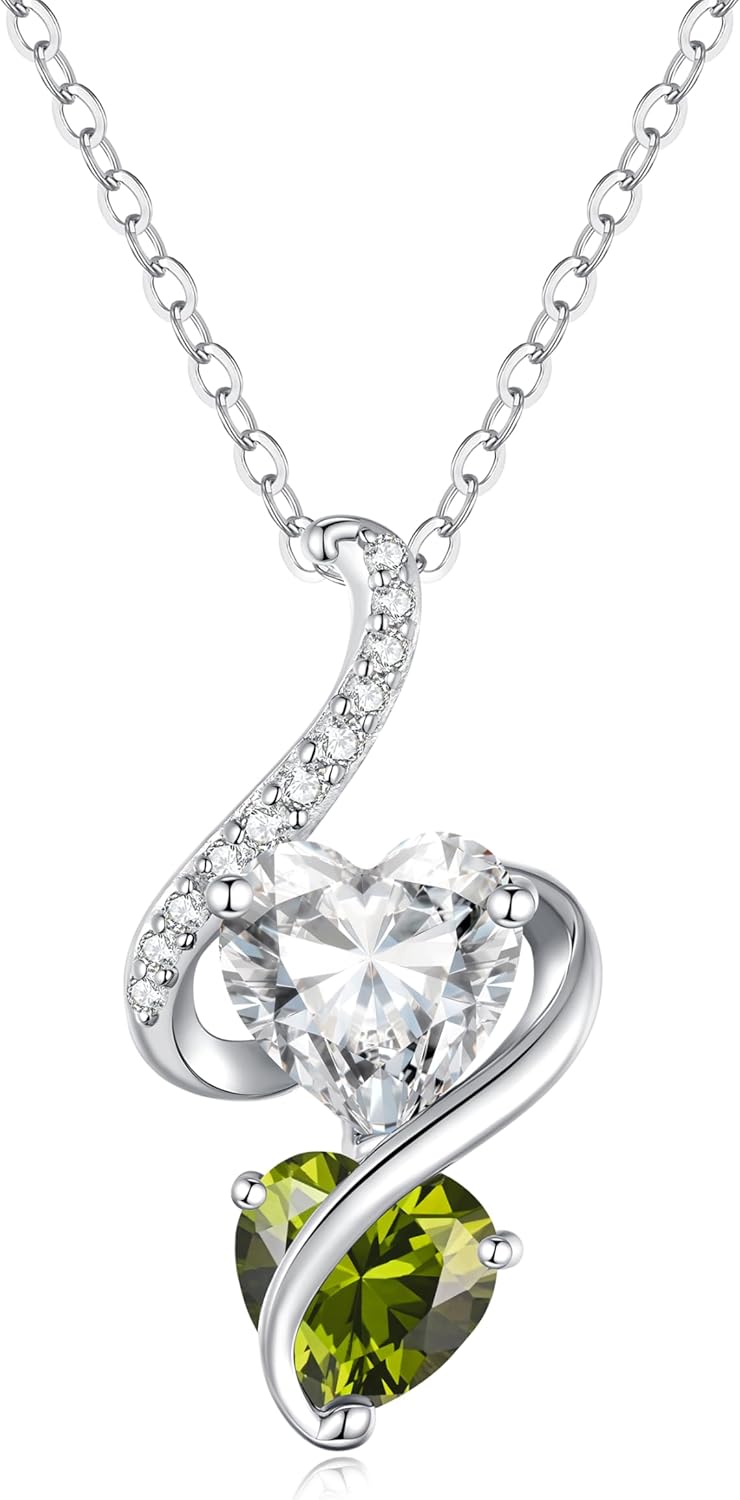 LOUISA SECRET Unique Double Heart Necklace Gifts for Wife Women, 925 Sterling Silver Tiny Birthstone Pendant Jewelry Gift for Her Girlfriend Mom Valentine's Day Anniversary Mother's Day Birthdays & Christmas