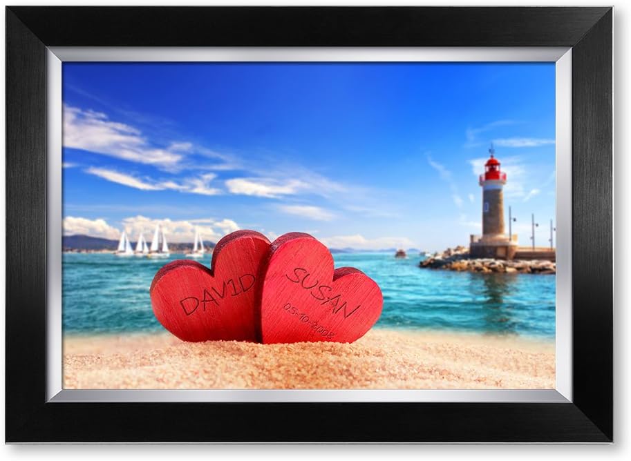 IPIC - Beach Lovers, Personalized Artwork with Names and Date on, Customized Gift for Anniversary,Wedding,Birthday and Holidays. Picture size: 18x12, Framed Size: 21x15