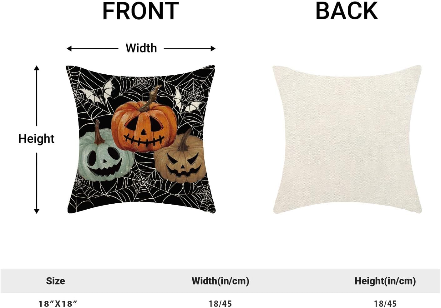 Halloween Decor Pillow Covers 18x18 Set of 2 Spider Web Orange Pumpkin Bat Black Decorative Throw Pillow Covers Outdoor Decoration Autumn Pumpkin Pillowcase Farmhouse Cushion Case for Home Sofa