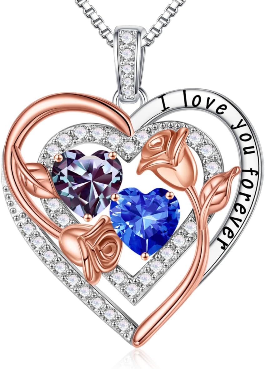 Iefil Birthstone Necklace for Women - Sterling Silver Birthstone Necklace Anniversary Birthday Gifts for Her Wife Mom Daughter