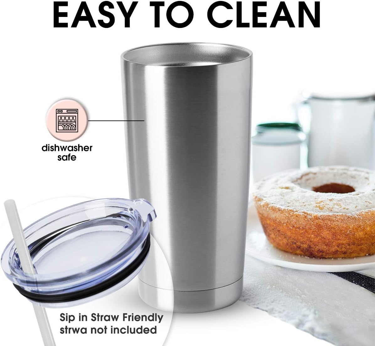HASLE OUTFITTERS 20oz Tumblers Bulk Stainless Steel Cups with Lid Double Wall Vacuum Insulated Coffee Mugs for Cold & Hot Drinks 8 Pack