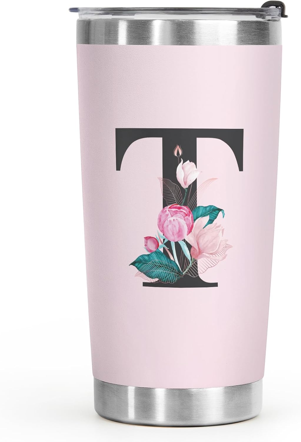 Shqiueos Initial Monogrammed Gifts for Women, 20 Oz Insulated Tumbler With Lid, Stainless Steel Vacuum Pink Cup, Personalized Christmas, Wedding, Birthday Gifts for Her Friends Mom Sister