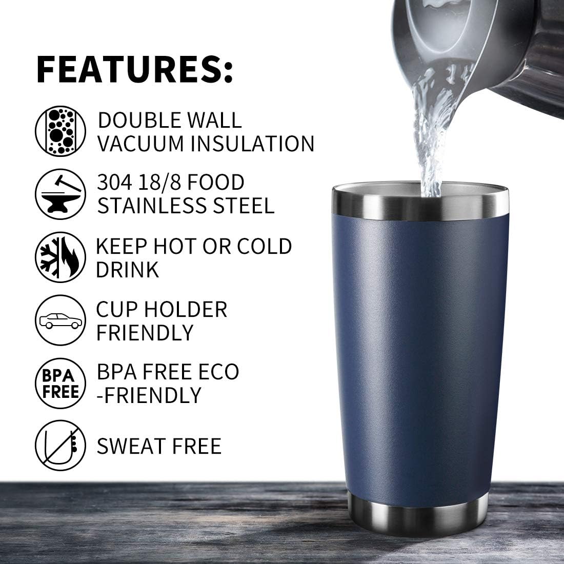 20oz Tumbler Bulk Stainless Steel Vacuum Insulated Tumblers with Lid Double Wall Travel Mug, Durable Powder Coated Coffee Cup, Suitable for Ice Drinks and Hot Beverage(Navy 6pack)