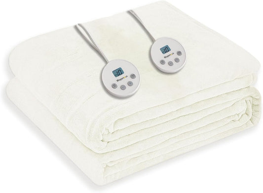 Wapaneus Heated Blanket Electric Queen Size 84"x90"-Dual Control with 10 Heat Levels 12 Timer Settings and 8 Hours Auto-Shut Off,Fast-Heating Electric Blanket,ETL Listed Machine Washable,Ivory